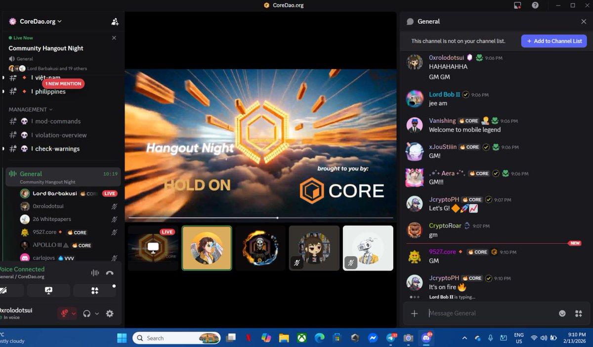 Core Hangout Night was pure vibes 🔶🔥

No stiff panels, no boring slides just real talk, quick updates, community shoutouts, and a whole lot of laughs on Discord. The energy was unmatched and the chat was on fire.

This is what makes Core different  we build, we connect, and we