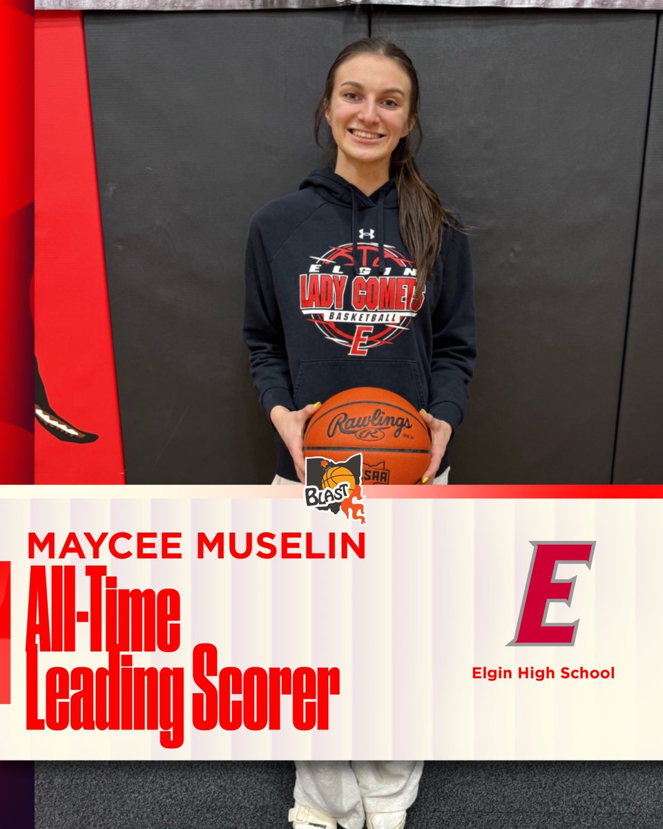 The_Blast_AAU's tweet photo. Congratulations to Maycee Muselin for becoming the all-time leading scorer at Elgin High School! 1494 points and counting for the Junior! https://t.co/vOvpwzPUXT
