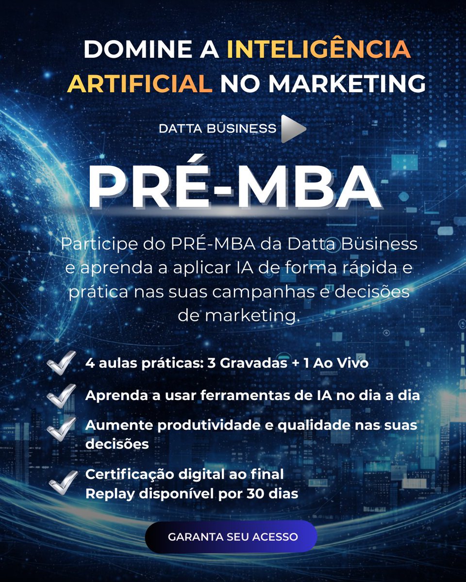 dattabusiness's tweet photo. 🚀 Este não é um MBA nem um curso completo de IA.
O Pré-MBA da Datta é um treinamento prático (3 aulas gravadas + 1 ao vivo). 

Saiba mais, clique no link: https://t.co/Flqag3KoZX

#IAnaPrática #PreMBA https://t.co/Fy0oULrOm5