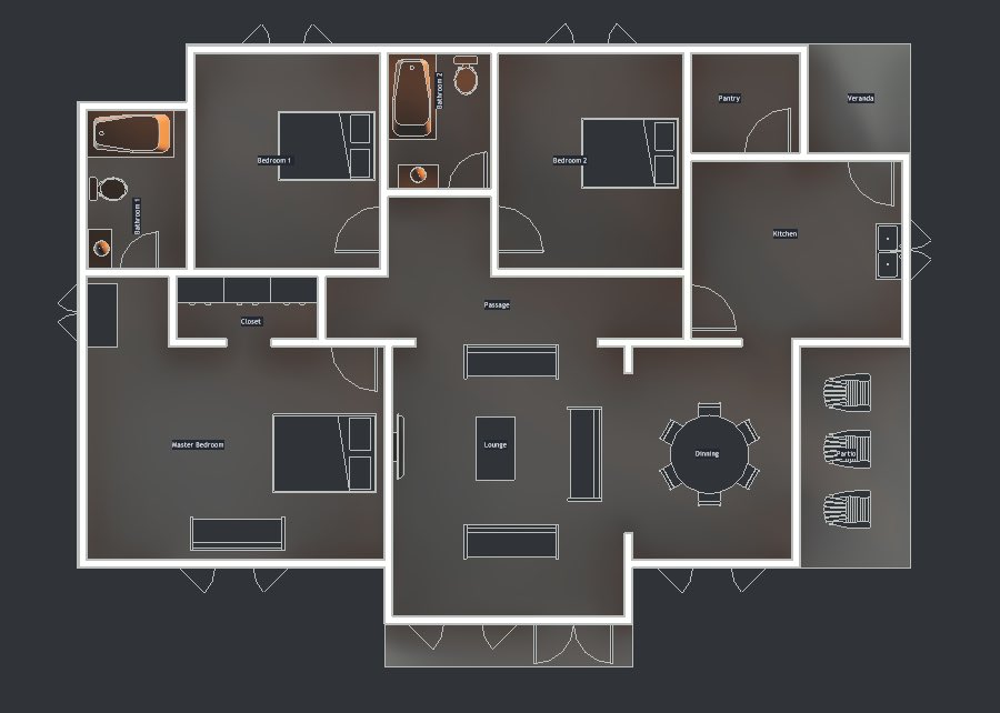 Working on this 3-bedroom house concept. Thoughts on the layout and flow?