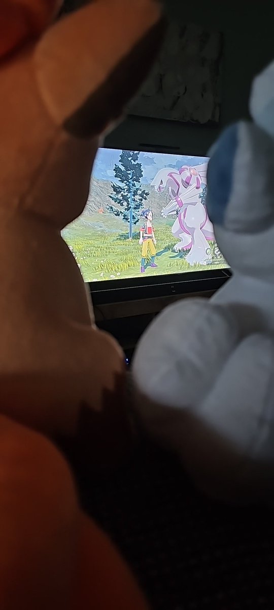 Relaxing watching my boyfriend play pokemon. He still hasn't asked me to be his valentines yet TwT