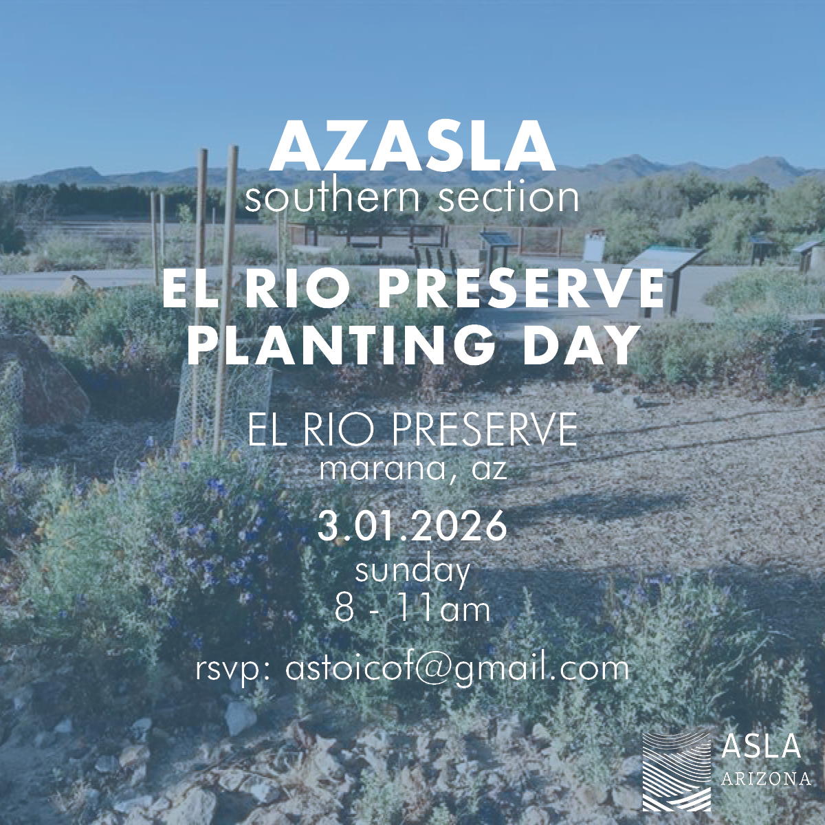 AzASLA's tweet photo. Join us for El Rio Preserve Planting Day and help restore native habitat in Southern Arizona.

Sunday, March 1, 2026
8:00 AM – 11:00 AM
El Rio Preserve
10190 N Coachline Blvd, Tucson, AZ

To RSVP and for more information, visit https://t.co/Gt9HIgGLCz https://t.co/t0ILAGJCCa