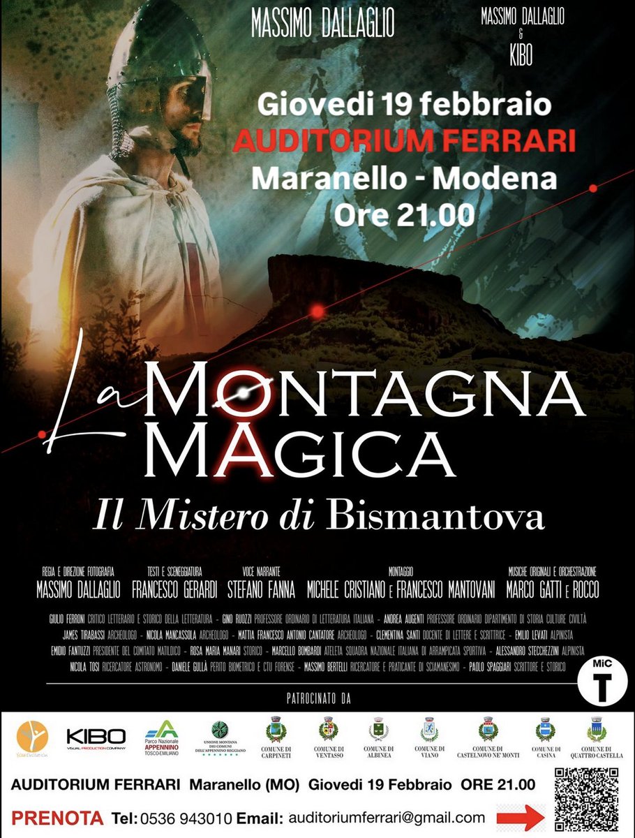 maxdll's tweet photo. 📷 "La Montagna Magica - Il Mistero di Bismantova” sbarca all'Auditorium Enzo Ferrari Maranello!
📷 Giovedi 19 febbraio ore 21.00
📷 Per prenotare:
Email: auditoriumferrari@gmail.com
Tel: 0536 943010 https://t.co/DSjlqk4Z7z