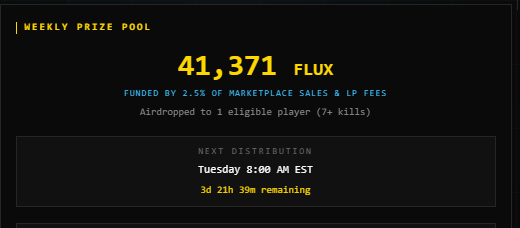 the first LP claim for game rewards just happened

LP fees -> 50% to leaderboard &amp; 50% to combat rewards

So if the token pumps, there's more money to earn in-game :)