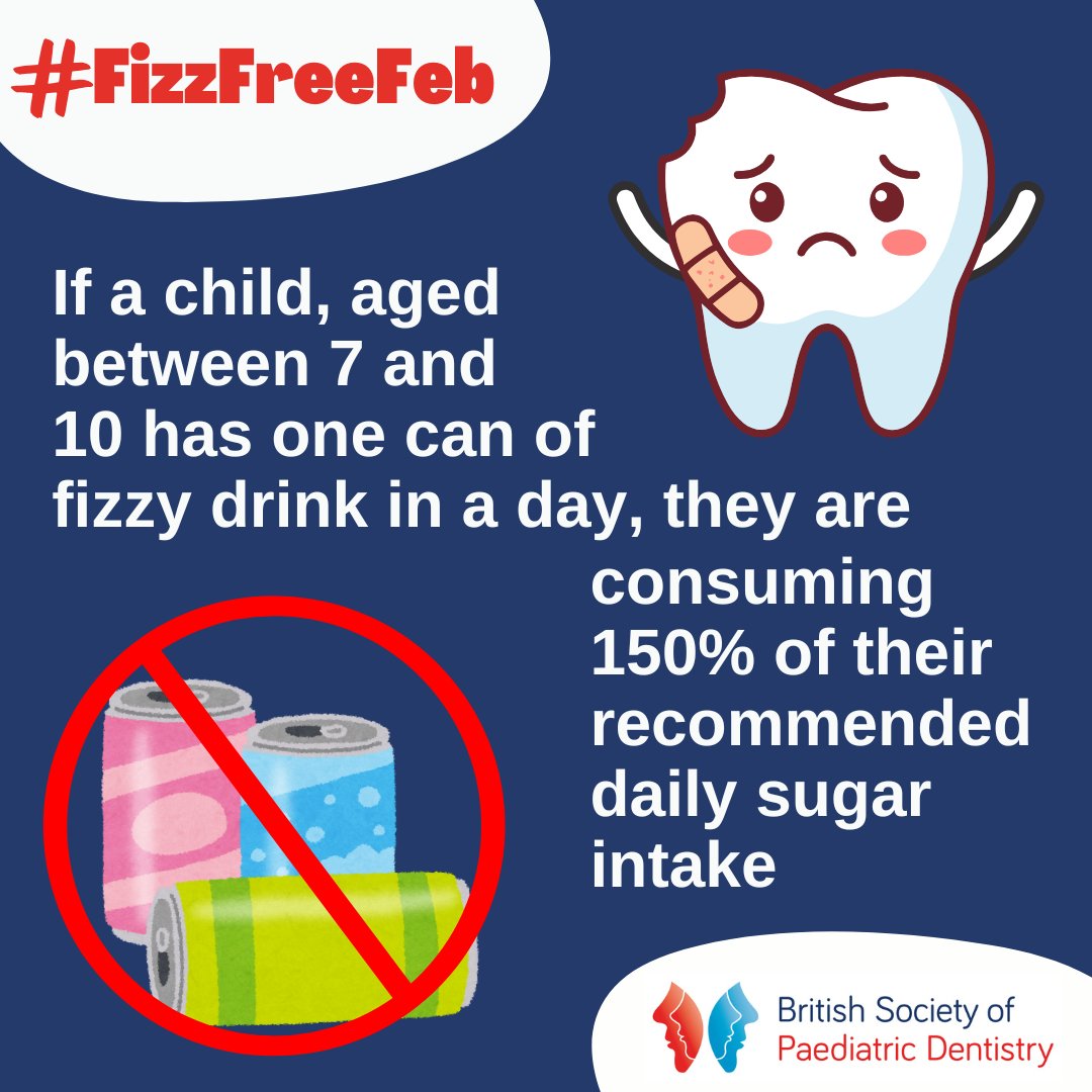 bspduk's tweet image. If a child, aged between 7 and 10 years old, has one can of fizzy drink in a day, they are consuming 150% of their recommended daily sugar intake. Find out how to go Fizz Free here: ow.ly/J9U350Y4pQF #toothdecay #HealthyHydration #childhealth #FizzFreeFeb