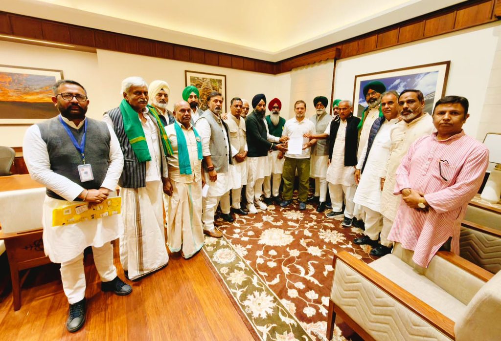 Rahul Gandhi met farm union leaders and urged them to spark a national stir against the India-US trade deal.

But take a closer look, they’ve got interesting identities.

Sukhpal Singh Khaira– Chairman, All India Kisan Congress; sitting Congress MLA from Bholath, Punjab.