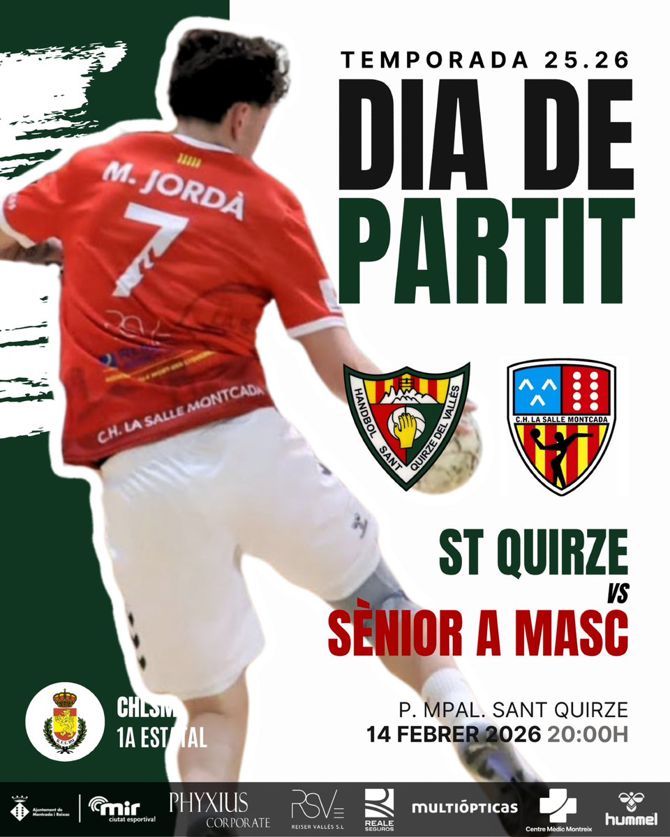 🔜 PROPERA JORNADA!
🤾🏻‍♂️ J21 - SÈNIOR MASCULÍ 
⚡ #1aestatal
🆚 <a href="/HSantQuirze/">Handbol Sant Quirze</a> 
🗓️ 14/2/26
🕛 20:00h
🌪️ P. MPAL. SANT QUIRZE
📹 youtube.com/live/Zs1TFos7F…

Som-hi! Força Salle! #CiclóVermell 
🔴⚪ CHLSM

#chlsm #chlsmrules #diadepartit #matchday #ForçaIndomable #primeraestatal