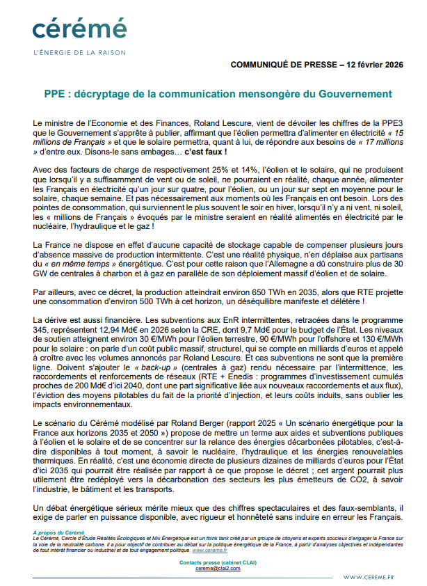 _Cereme_'s tweet image. 📢#PPE3 : décryptage de la communication mensongère du Gouvernement. Un débat énergétique sérieux mérite mieux que des faux-semblants, il exige de parler avec rigueur et honnêteté sans induire en erreur les Français ! Retrouvez notre communiqué 👇

cereme.fr/wp-content/upl…