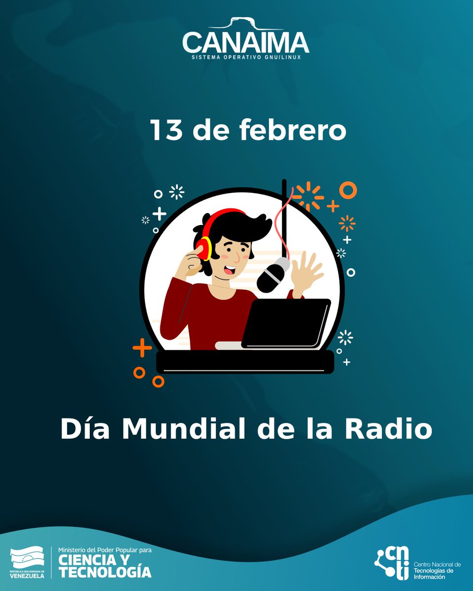 Hoy es el Día Mundial de la Radio 📻

El lema seleccionado para este año es: "Radio e Inteligencia Artificial".

Desde el equipo Canaima queremos felicitar a todas las personas que hacen radio, en especial a <a href="/albaciudad/">Alba Ciudad 96.3 FM 📻🇻🇪🎶</a> primera emisora de Venezuela en migrar a Software Libre.