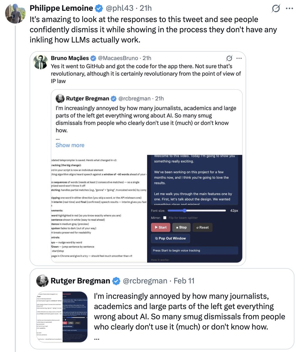 phl43's tweet image. It's amazing to me how many people, like this guy and many other people who reacted to Bregman's tweet, believe that LLMs can't produce something they haven't encountered before.

In addition to demonstrating a complete lack of understanding of how LLMs actually work, they don't