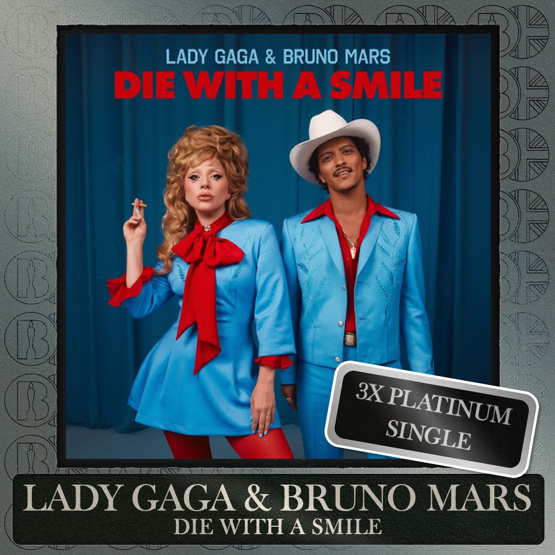'Die With A Smile', the single by <a href="/ladygaga/">Lady Gaga</a> and <a href="/BrunoMars/">Bruno Mars</a>, is now #BRITcertified 3x Platinum