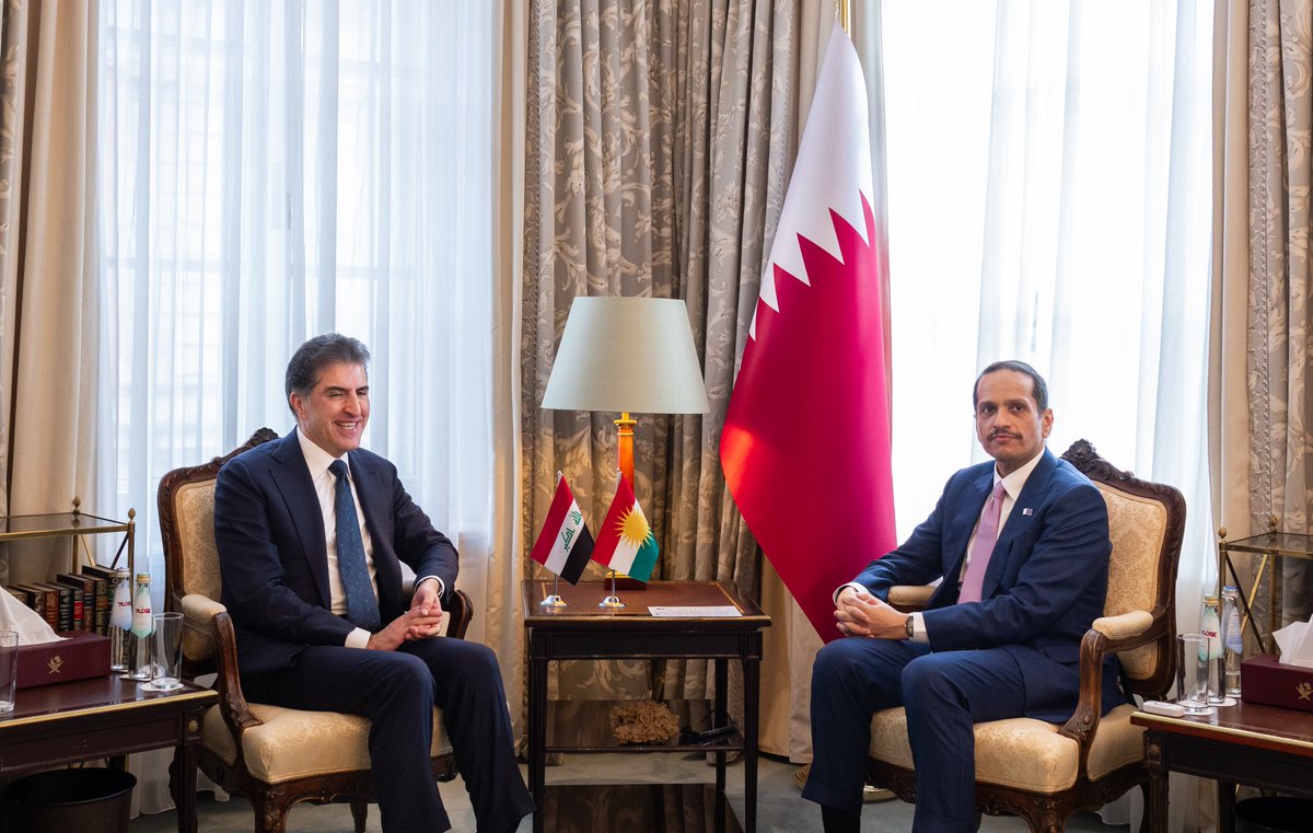 رئيس مجلس الوزراء وزير الخارجية <a href="/MBA_AlThani_/">محمد بن عبدالرحمن</a> يجتمع مع رئيس إقليم كوردستان العراق

ميونخ - 13 فبراير 2026

اجتمع معالي الشيخ محمد بن عبد الرحمن بن جاسم آل ثاني، رئيس مجلس الوزراء وزير الخارجية، اليوم، مع سعادة السيد نيجيرفان بارزاني، رئيس إقليم كوردستان العراق، وذلك على هامش