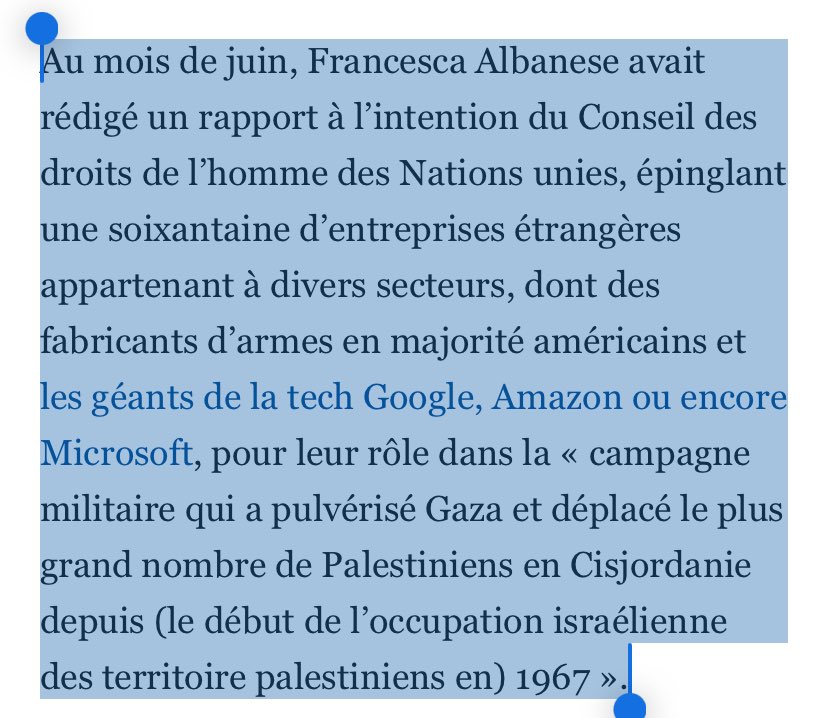 S’ils attaquent <a href="/FranceskAlbs/">Francesca Albanese, UN Special Rapporteur oPt</a>, c’est pour une seule raison : elle a dénoncé le « business du génocide », l’implication des Big Tech aux côtés d’🇮🇱 et le soutien persistant de pays comme la France 🇫🇷 ou l’Allemagne 🇩🇪 qui continuent d’armer ce régime 🇮🇱 génocidaire .