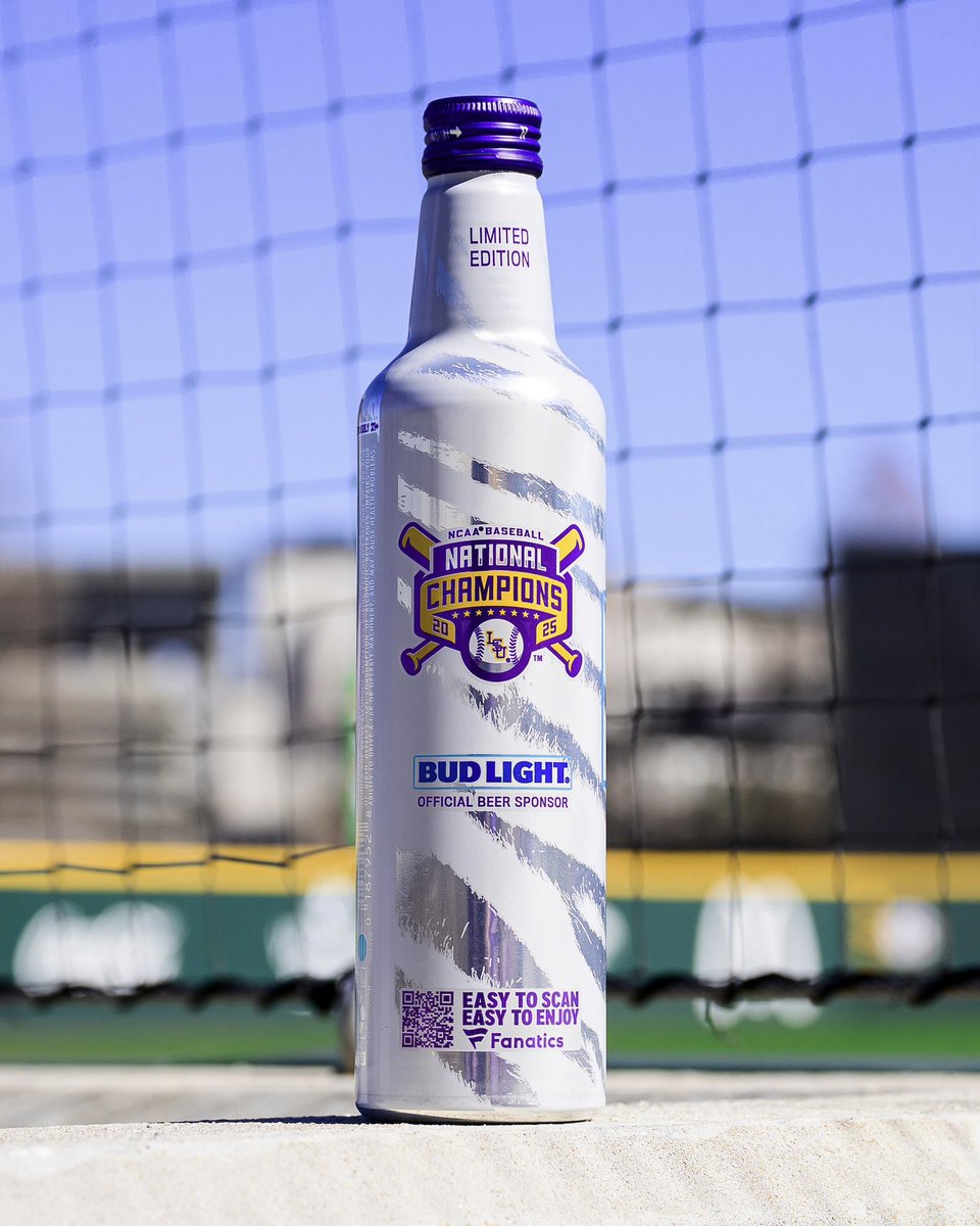 LSUbaseball's tweet photo. Be on the lookout for limited addition 2025 National Championship Bud Lights to purchase at concession stands around Alex Box Stadium! https://t.co/SIHs2T7tRn
