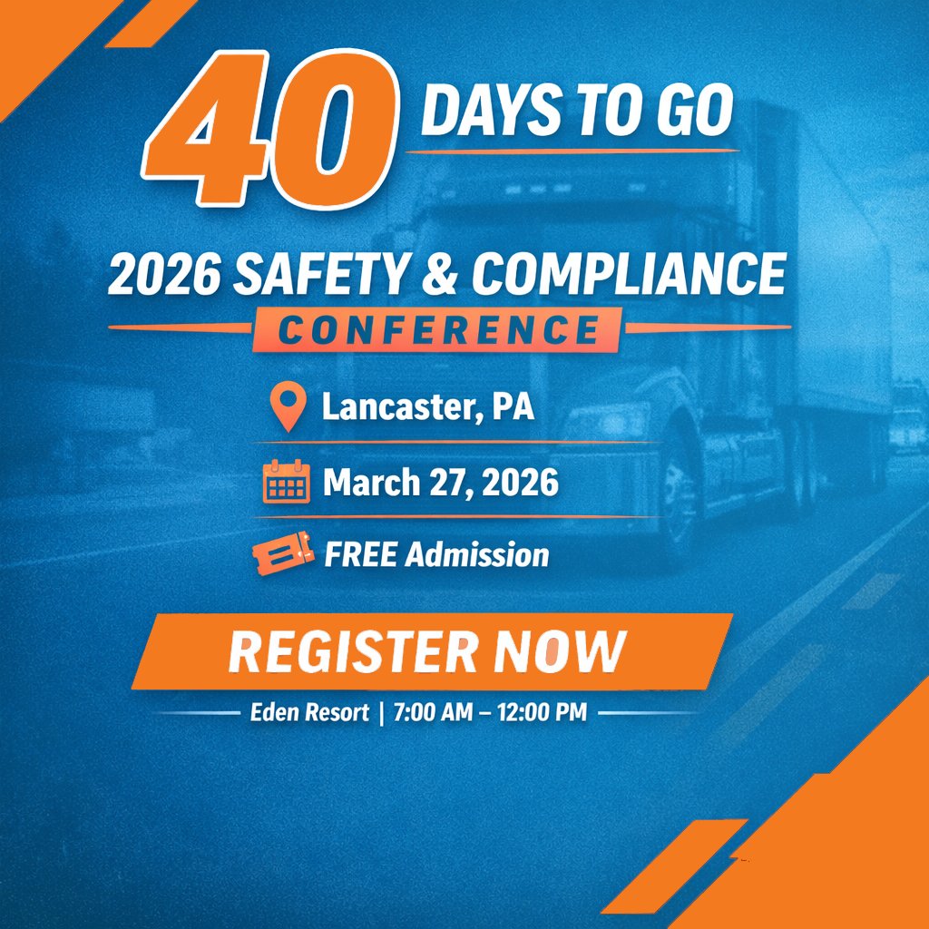 ⏳ 40 Days Away. Are You Registered?

The 2026 Safety &amp; Compliance Conference is coming to Lancaster, PA — and it’s completely FREE.

Seats are limited — don’t wait.

👉 Register now:
bit.ly/3MuBjx1

#SafetyConference #FleetSafety #DOTCompliance