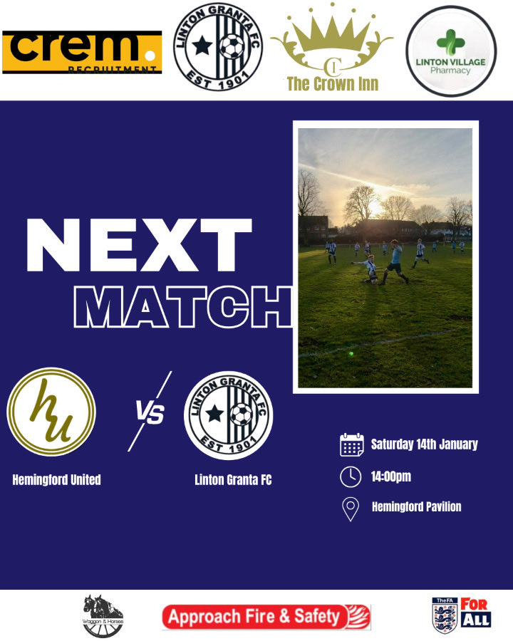 TheLintonGranta's tweet photo. The 1st team are away this Saturday to Hemingford United as we look to get back to winning ways! 🔵⚪️

@Crowninnlinton 
@Approachfire&amp;safety 
@waggon&amp;horses 
@CremRecruitment https://t.co/sRoKvtwK7Y