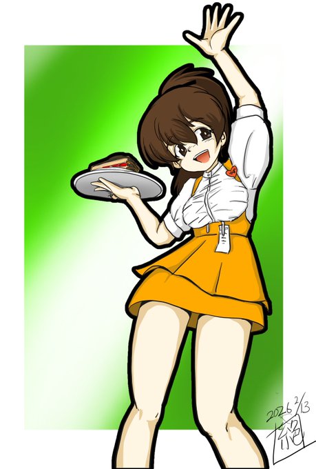 #週末ガルパンお絵描き120分一本勝負
#週末ガルパンお絵描き120分一本勝負20260213
お題「フリー」
という事で #アンナミラーズ が3年半ぶりに復活らしく
歓喜に震えておりまする…!
そんな訳でアンナミラーズでバイト中の柚子ちゃんです!
アンミラ制服とポニテは最強の組み合わせだと思うんよね! 