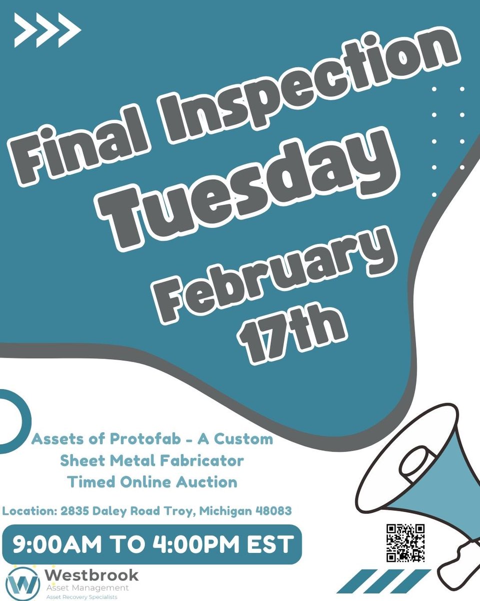 AssetWestbrook's tweet photo. FINAL INSPECTION TUESDAY 2/17 FROM 9AM-4PM EST‼️

Assets of Protofab – A Custom Sheet Metal Fabricator Timed Online Auction 

https://t.co/dwKuFQIuhv

#forsale #onlineauction #auction #usedmachinery https://t.co/CGNqg2Pa7z