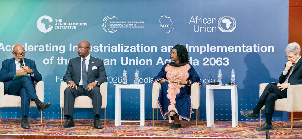 afreximbank's tweet photo. What will it take to secure Africa’s economic future?

Today at the Inaugural African Business Leaders Meeting on the margins of the 39th African Union Summit in Addis Ababa, Dr @GeorgeElombi, President and Chairman of the Board of Directors of Afreximbank, joined leaders across government and business to focus on Africa’s path to shared prosperity and economic sovereignty.

Africa’s transformation requires industrialisation, local value addition, and scaled private investment.
It demands strong domestic value chains, productive jobs, and resilient economies built from within.

African multilateral financial institutions are central to this shift.
Through investments in infrastructure, energy, logistics, mineral processing, and trade platforms, Afreximbank continues to convert Africa’s potential into real economic outcomes while strengthening financial independence and continental resilience.

Regional cooperation, balanced global partnerships, and AfCFTA-driven integration remain critical to unlocking new opportunities for African businesses and industries.

Africa’s future will be built through deliberate collaboration, sustained investment, and collective commitment to lasting wealth for its people.

#Afreximbank #AfricanUnion #Industrialisation #AfricanTrade #EconomicSovereignty #GlobalAfrica