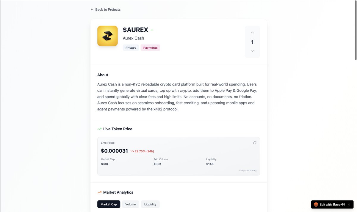 We’re now live on TrendTracker!
Jump in, check out our project, and drop a vote - every vote pushes us forward 

If we win the <a href="/Pumpfun/">Pump.fun</a>  Hackathon, 50% of our prize will go straight into a $AUREX buyback &amp; lock.

Let’s run it up! pumpfunhackthon.base44.app/ProjectDetail?…