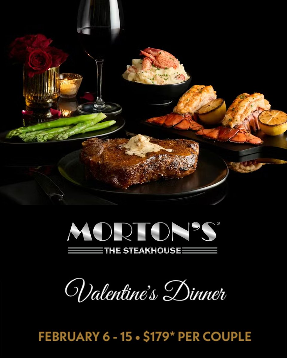 Turn up the romance at Morton’s this Valentine’s Day. 

Treat your favorite person to an unforgettable dinner for two featuring a show-stopping 28 oz. Bone-In “Empire Cut” New York Strip paired with Twin Petite Lobster Tails. 
dinenaperville.com/holiday-specia…

#dinenaperville