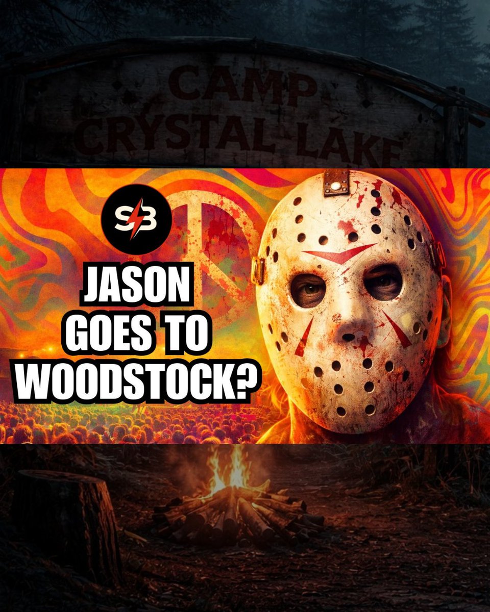 Storybreakers's tweet photo. First up is a wild #Fridaythe13th take from @paulbushe 

1969: Jason Goes to Woodstock...?!
Yep, we went there!
Check out the episode here: https://t.co/0OEcWypwPF
#Jason #kikikiMamama https://t.co/KvLme6MQy5