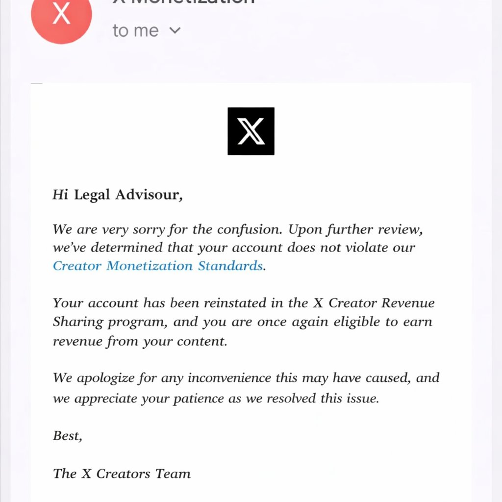 मेरा Revenue creator Program न pause हुआ है न ही remove हुआ है

हालांकि ये जानकर कुछ लोगों को अफसोस जरूर हो रहा होगा जो कमेंट्स या पोस्ट डालकर खुशी मना रहे थे

जब मैं दूसरों को X के बारे में बता सकता हु तो क्या मुझे नियम न पता होंगे भला?

ये सब इसलिए करना पड़ा क्योंकि लोग यहां जो