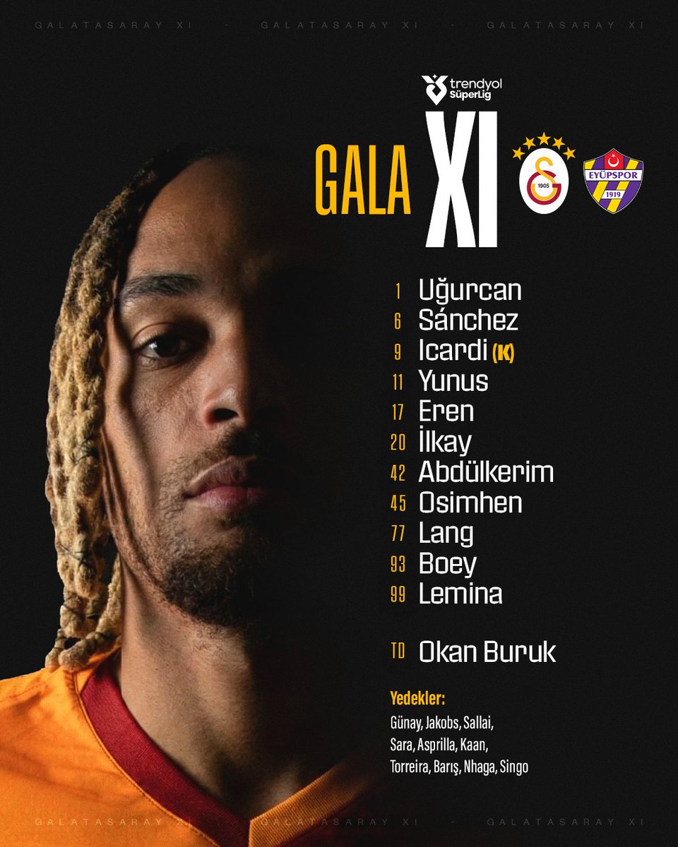 📢 ikas Eyüpspor karşısında ilk 11’imiz ve yedeklerimiz! 👇 #GSvEYP