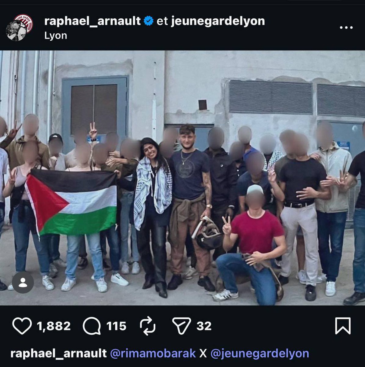 daily_romania's tweet image. Image of the Lyon based Antifa terrorist group which murdered Quentin, a 23-year-old French patriot who was protecting women during a protest