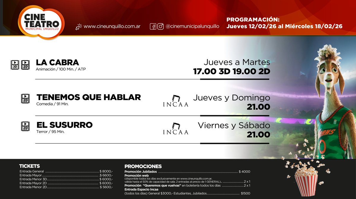 🍿CARTELERA DEL CINE TEATRO MUNICIPAL
