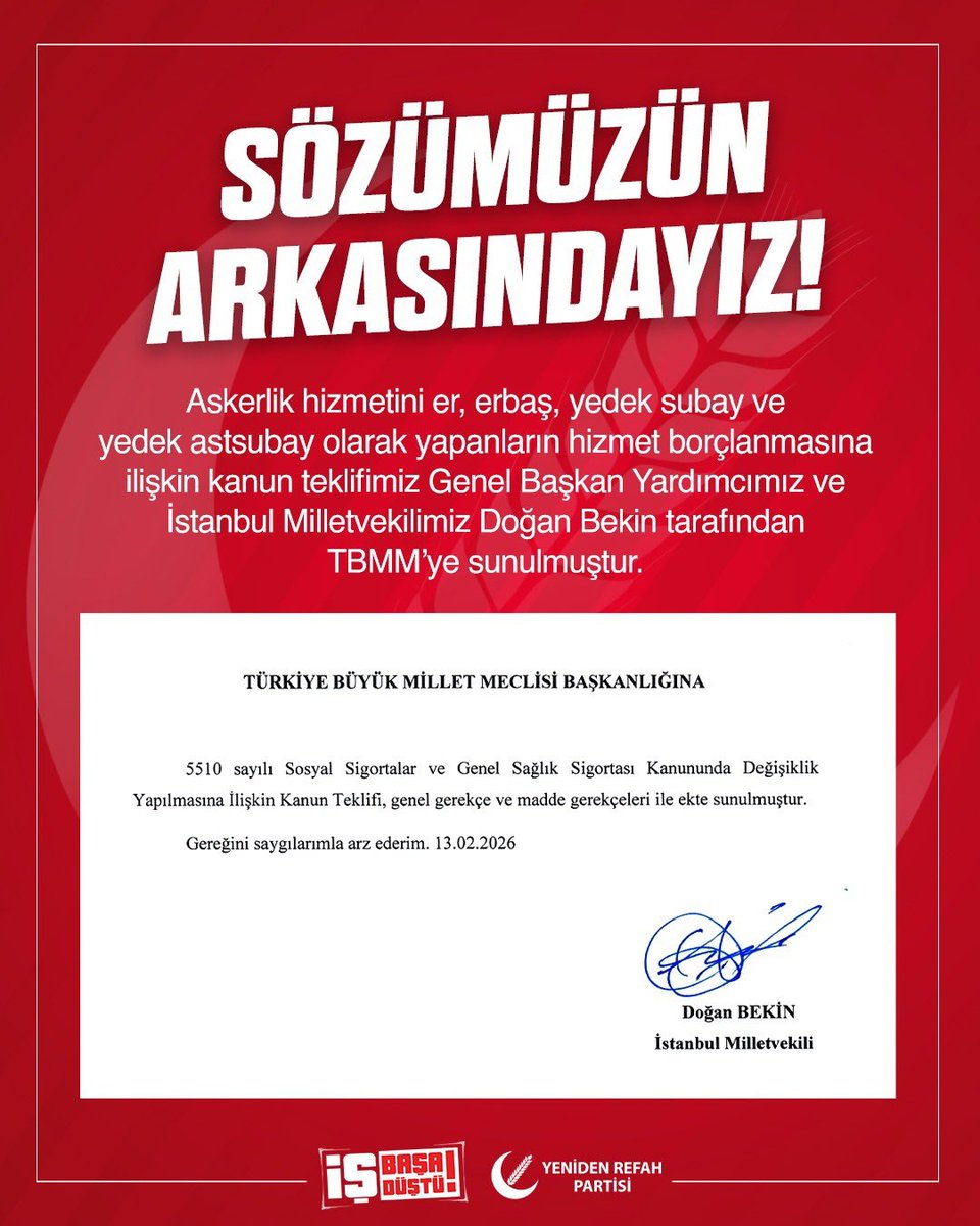 as_umit324263's tweet photo. Askerlik hizmetini er, erbaş, yedek subay olarak yapanların hizmet borçlanmasına ilişkin kanun teklifimiz Genel Başkan Yardımcımız ve İstanbul Milletvekilimiz Doğan Bekin tarafından TBMM’ye sunulmuştur
@erbakanfatih @rprefahpartisi @DoganBekin  @magdursuztoplum
@melihguuner https://t.co/8L1bEt9Zl5