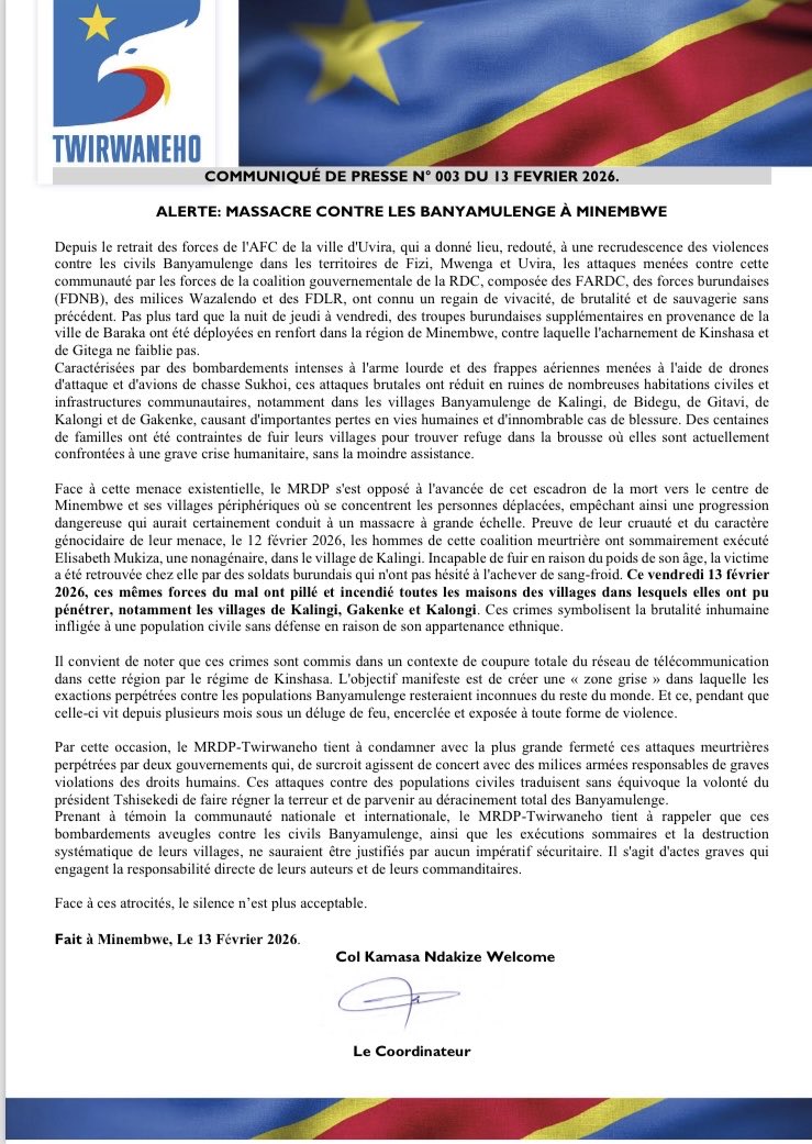 ⭕️ ALERTE: LE MASSACRE CONTRE LES BANYAMULENGE À MINEMBWE.  

Les Details⤵️