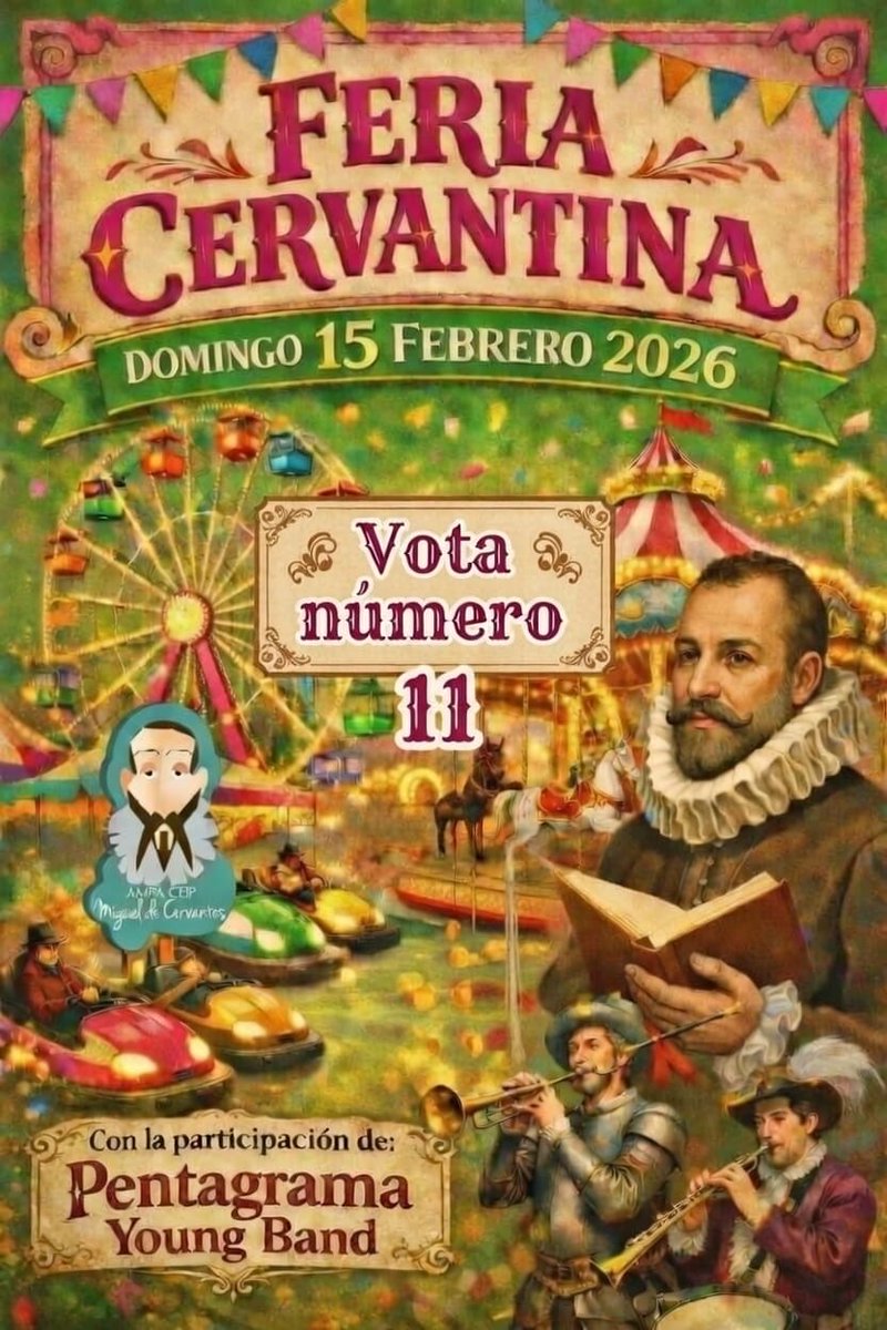 ¡Leganés, nos vemos en el Desfile de Carnaval! 🎭✨
Este domingo 15, ven a disfrutar de la Feria Cervantina y la música de Pentagrama Young Band 🎡🎺.
Si te gusta nuestro desfile, ¡apóyanos con tu voto! 🗳️
📍 VOTA EL NÚMERO 1️⃣1️⃣ ¡No nos falles, el espectáculo está asegurado! 💃🥁