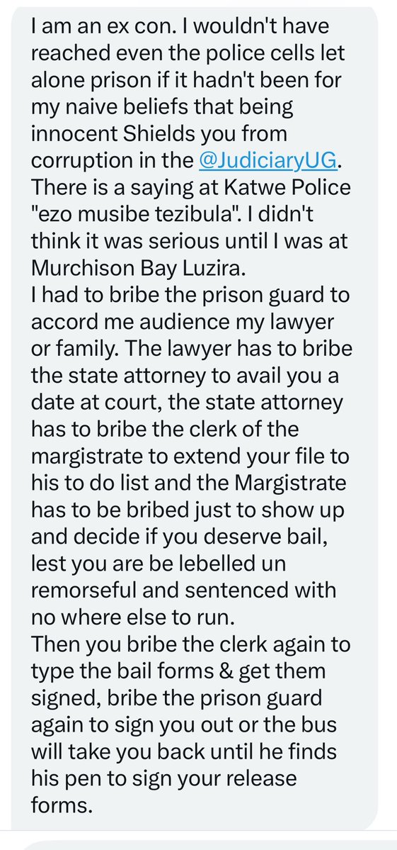 SpireJim's tweet image. The system we’ve built is not safe for any of us, even for those in power… 
Imagine such a chain of bribery, but not really different from what is in other critical sectors! 
#UgandaJudiciaryExhibition 
@JudiciaryUG