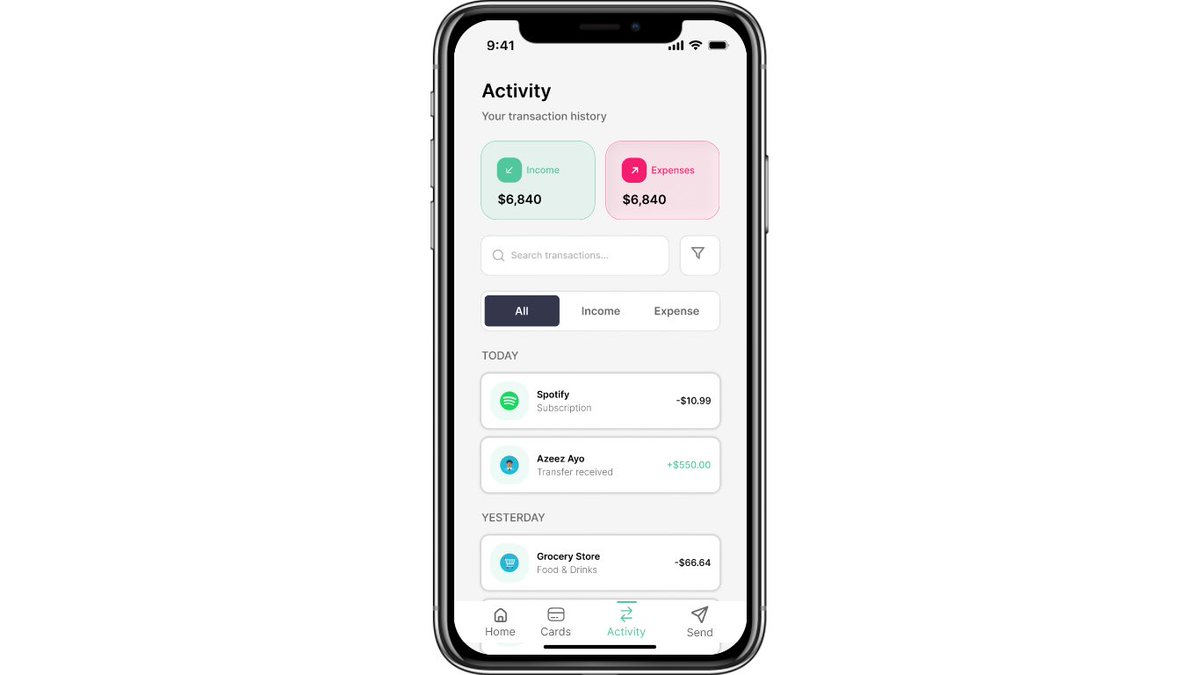 olamilekan_ari's tweet image. Following up on my mobile banking app design 
Just completed the Activity Screen to see your recent transactions and account activity.
More screens coming!
#MobileAppDesign #UXUI #Fintech #UIDesign