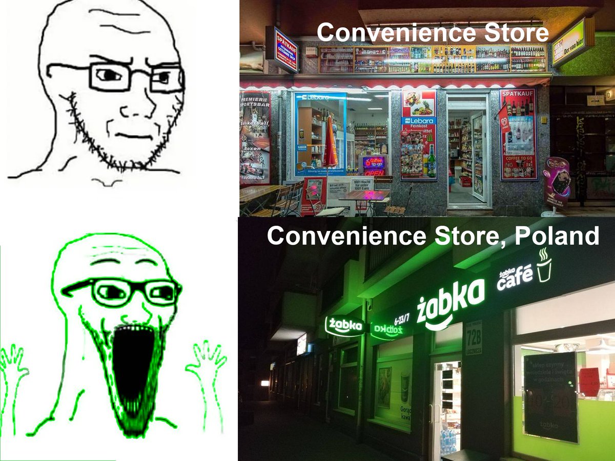 Shakarez's tweet image. all the memes about Żabka just make me think of this