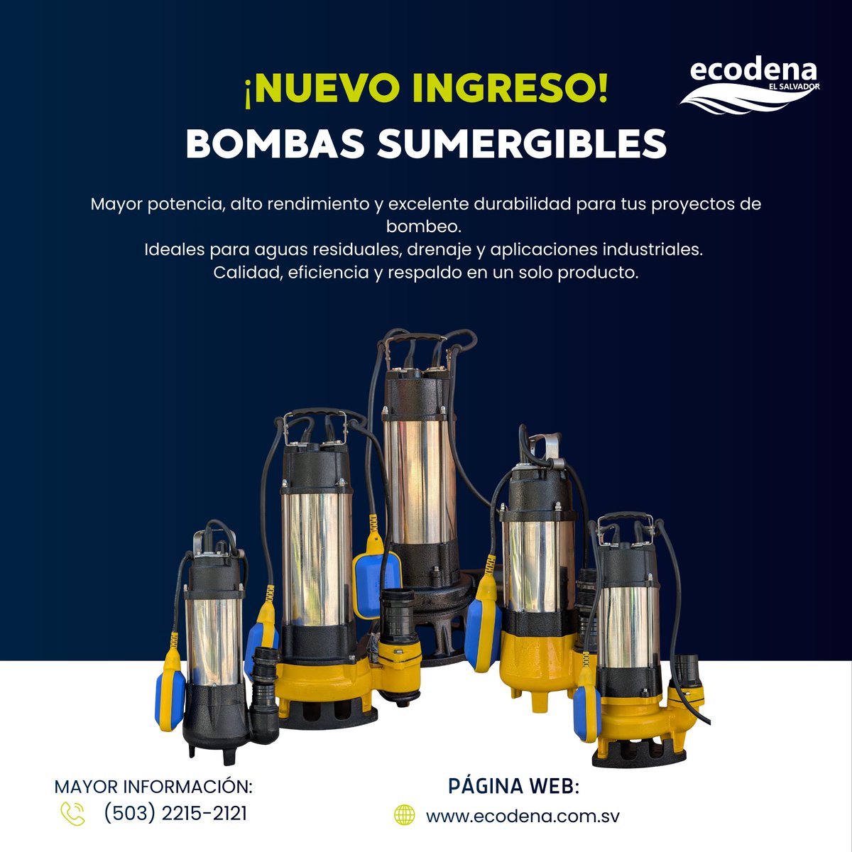 ecodenasv's tweet image. 🚨💧 ¡PRÓXIMAMENTE EN ECODENA! NUEVAS BOMBAS SUMERGIBLES 💧🚨

📦 ¡Muy pronto disponibles en nuestra sede!
🌐ecodena.com.sv | 📧info@ecodena.com.sv | 📲+503 2215-2121
📩 Escríbenos y asegura la tuya desde ya.

#BombasSumergibles #NuevoIngreso
#Próximamente #Ecodena