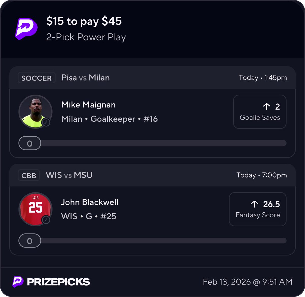 ProfitLocksX's tweet photo. Mike My Favorite On This Slip

#PrizePicks | #GamblingX | #NBAX    | #POTD | #CS2 | #LeagueOfLegends | #SOCCER https://t.co/sAEGT7DzZQ