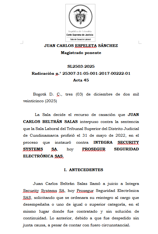 articulo20's tweet photo. SENTENCIA RECOMENDADA 🗣 

#Laboral

La Corte reafirma que el fuero circunstancial no opera cuando se demuestra una justa causa real de despido, incluso si el conflicto colectivo estaba vigente
 
SENT:  SL2503-2025 | RAD: 25307-31-05-001-2017-00222-01 https://t.co/Q4QmnduIB0