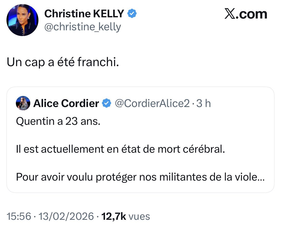 Sérieusement, on a des crimes racistes en pagaille et on veut nous faire pleurer pour un fasciste qui est venu agresser les gens avec les bouffonnes de Némésis ?
Sans moi.