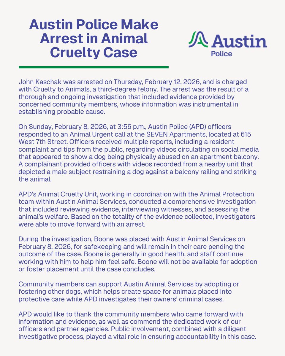 Austin_Police's tweet photo. Austin Police Make Arrest in Animal Cruelty Case https://t.co/Gt1eoFo41e