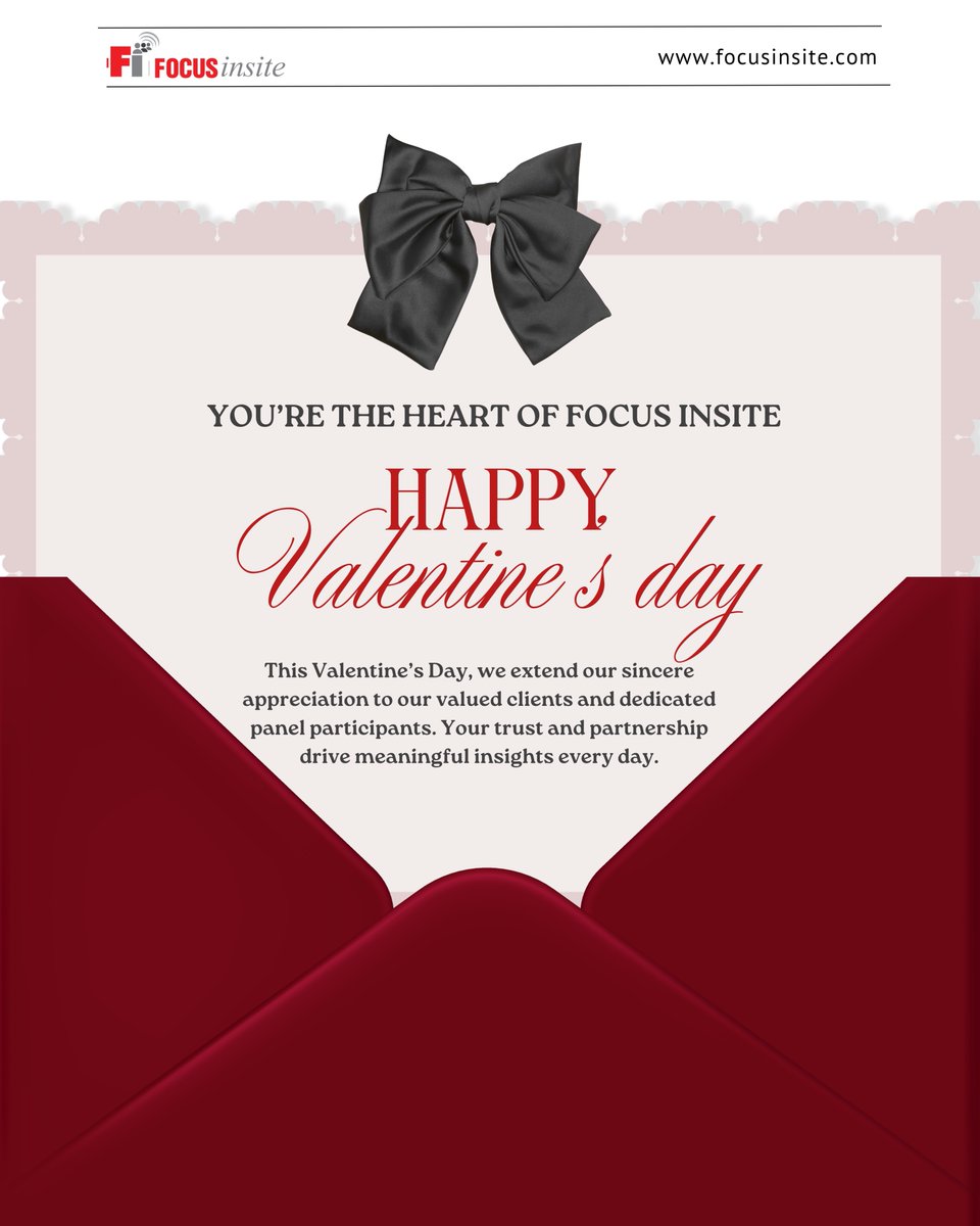 This Valentine’s Day, we celebrate YOU, our amazing clients and panel participants. 

Your trust, insights, and collaboration are the heartbeat of Focus Insite. ❤️ #marketresearch #focusgroups #valentinesday #USA #qualitativeresearch