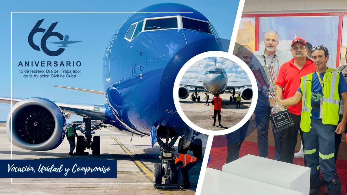 Celebramos a quienes hacen posible que Cuba vuele con responsabilidad y  seguridad. 
Feliz jornada del Aniversario 66 del Trabajador de la Aviación Civil de Cuba.✈ 
#AeropuertoInternacionalJoséMartí 
#AviaciónCubana 
#TransporteCuba 
#ECASA