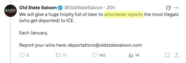 LOL <a href="/oldstatemark/">Mark Fitzpatrick 4 Idaho Governor 🇺🇸</a> <a href="/OldStateSaloon/">Old State Saloon</a> 
Totally straight Mark thinks he's smart enough be our carpetbagger governor - solve all Idaho's problems that we couldn't manage without him - but he's not even smart enough to sort out who/whom.
*ReXweet on account of the snowflake blocks me.