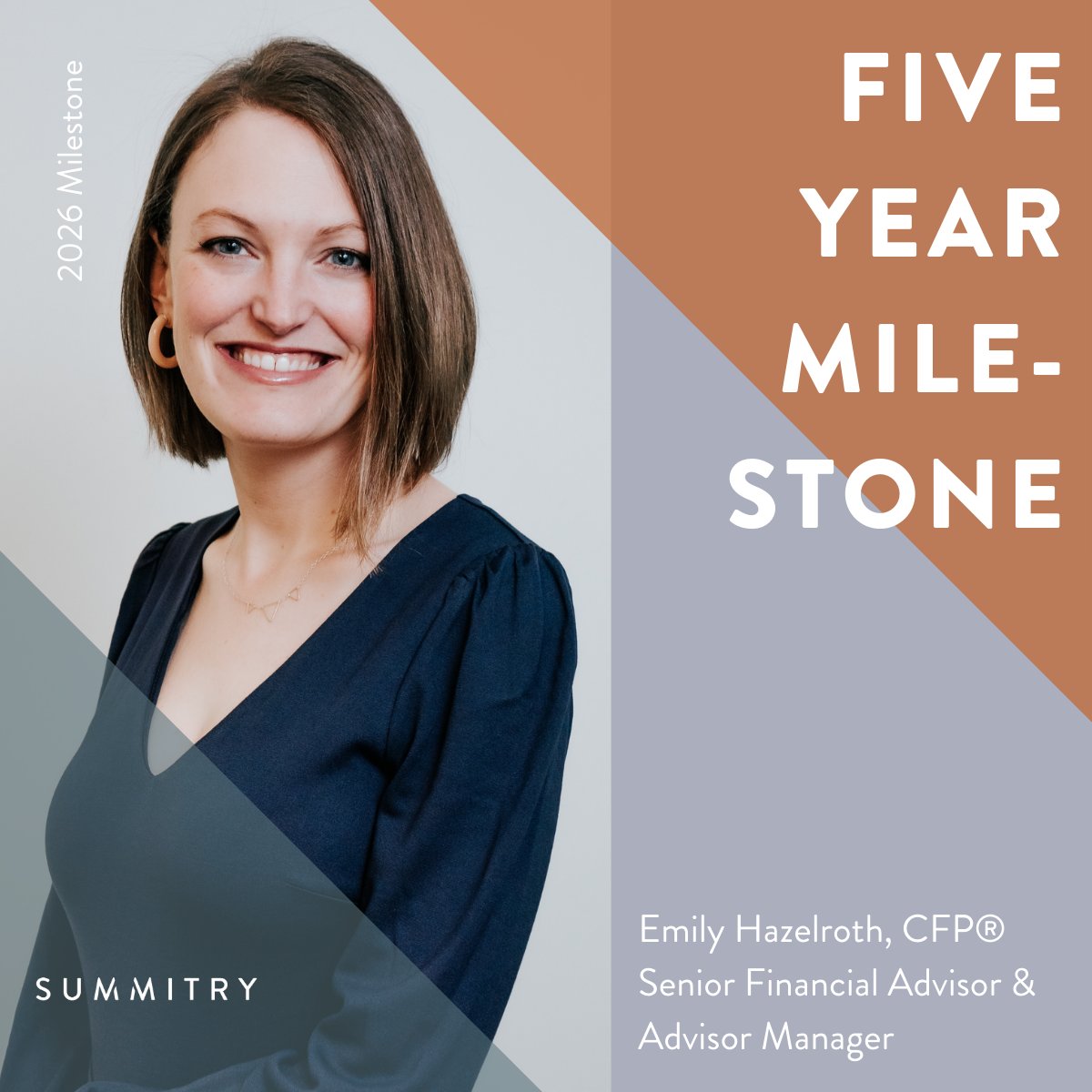 Celebrating Emily’s 5-year anniversary at Summitry.

As Senior Financial Advisor, she brings expertise and heart to clients. As Advisor Manager, she’s strengthened our team through coaching and better processes.

Thank you, Emily, for raising the bar.