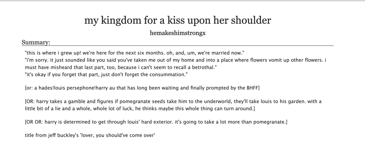 makeshimstrongx's tweet photo. YOURS NOW ON AO3 

my kingdom for a kiss upon her shoulder for @BHarryFest 
https://t.co/FoN4j92bsC https://t.co/fc7aJZ0S0Y