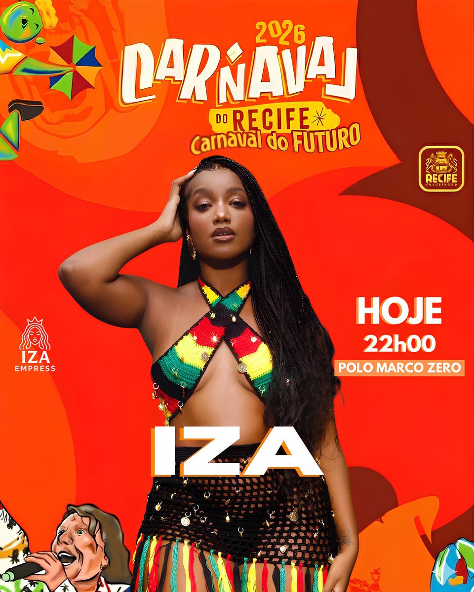 Talismãs de Recife! É hoje, IZA sobe ao Palco do Polo Marco Zero, para mais um show inesquecível, as 22hrs não percam.