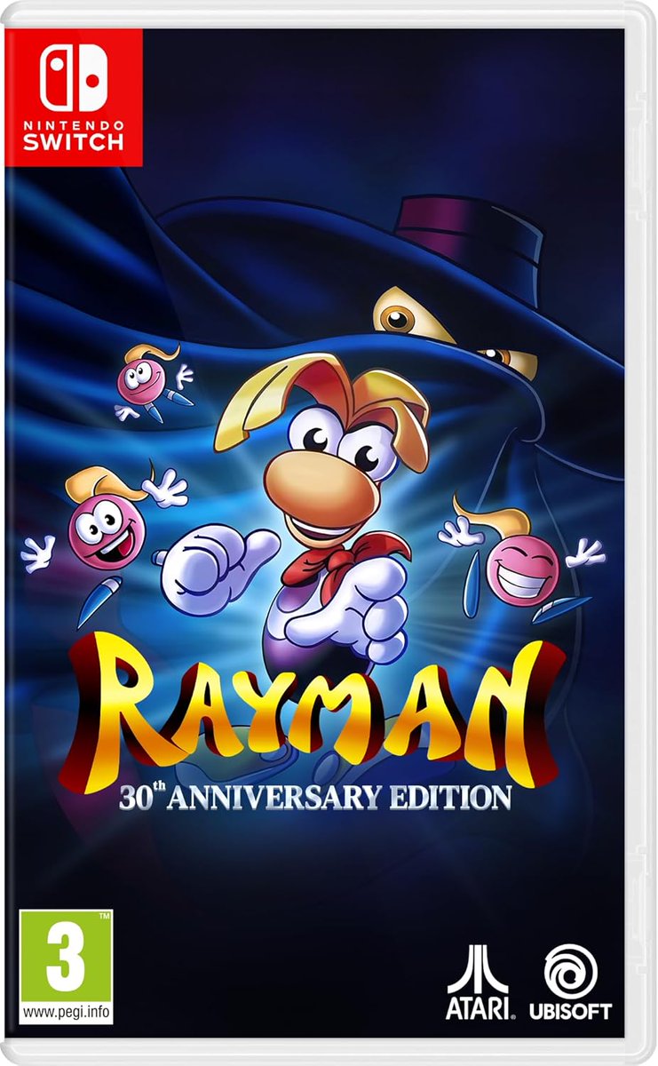 NintendHOME's tweet photo. 📦 Version physique – Voici à quoi ressemblera la version boite de Rayman: 30th Anniversary Edition qui sortira le 26 juin, avec plusieurs bonus inclus. Et si vous ne voulez pas attendre, la version téléchargeable est désormais disponible sur le Nintendo eShop pour 19,99 €. https://t.co/DWXaJ1hnMO