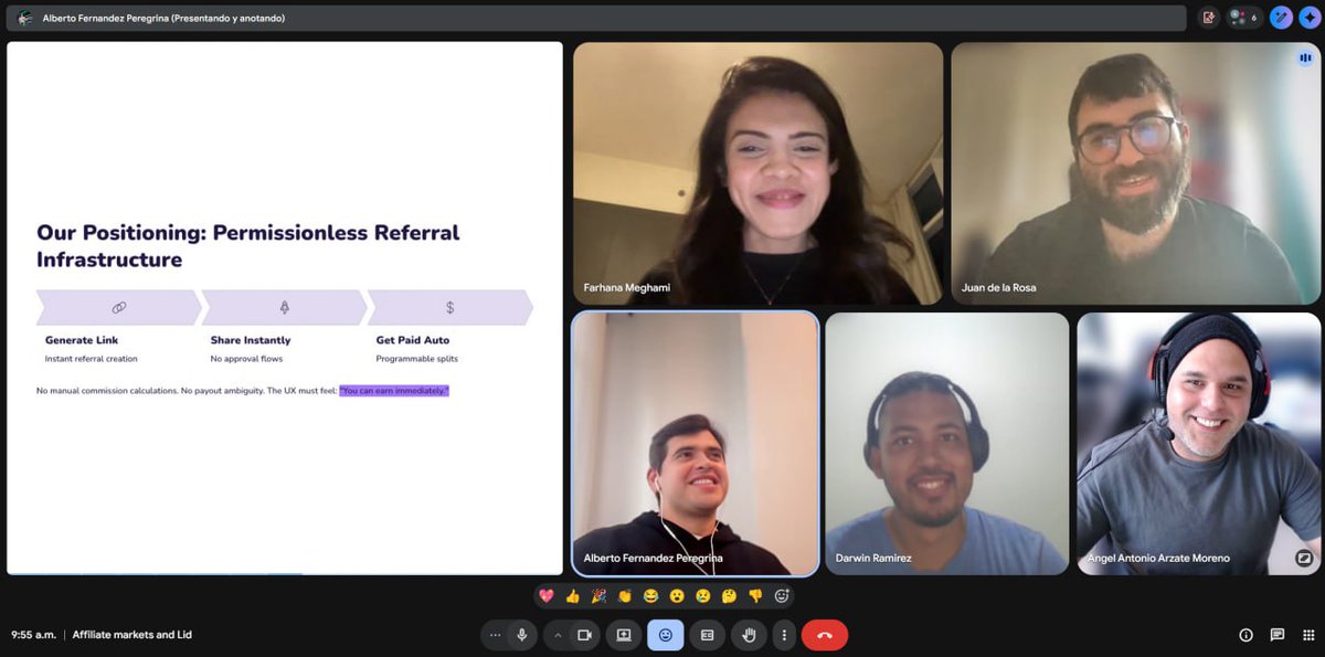 Team <a href="/Lid_onchain/">Lid</a> session  this morning diving deep into referrals.

Whiteboard open. Cameras on. Debating edge cases.

The question we kept coming back to:

How do we make it effortless for someone to share a product and get paid instantly?

Generate link → Share → Earn