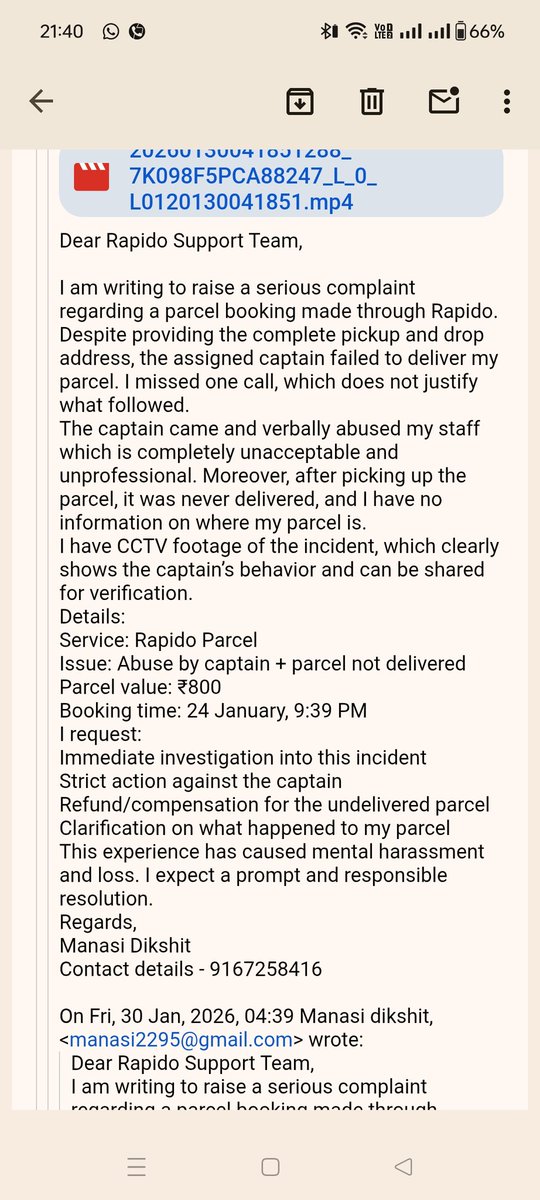 Manasidikshit's tweet photo. @rapidobikeapp
Abuse by captain. Parcel not delivered.
Now denial of pickup despite CCTV proof already emailed.
Tagging founders @AravindSanka @PavanGuntupalli @SRRishikesh for transparency.
I expect immediate Action 
#Rapido #CustomerHarassment #Accountability https://t.co/8nRVxsuv80
